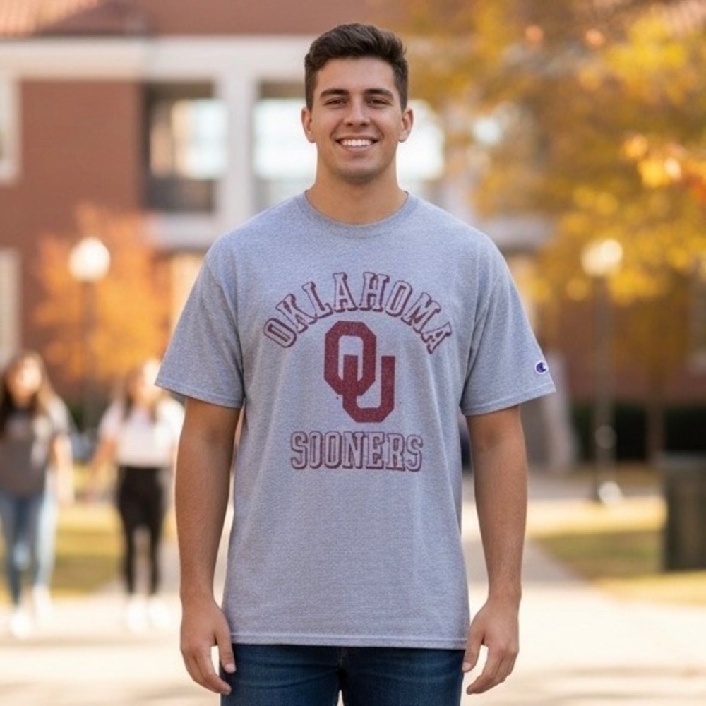 Champion Oklahoma University OU Sooners‎ Shirt Unisex 2XL Gray Short Sleeve